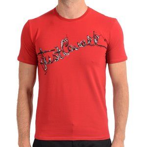 Just Cavalli Men's Red Graphic Crewneck T-Shirt